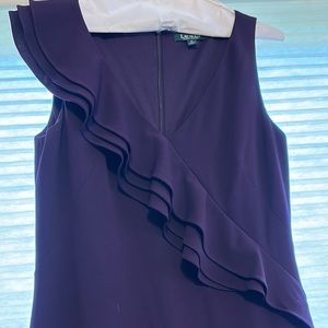 LAUREN RALPH LAUREN DARK violet sleeveless floor length gown with ruffles